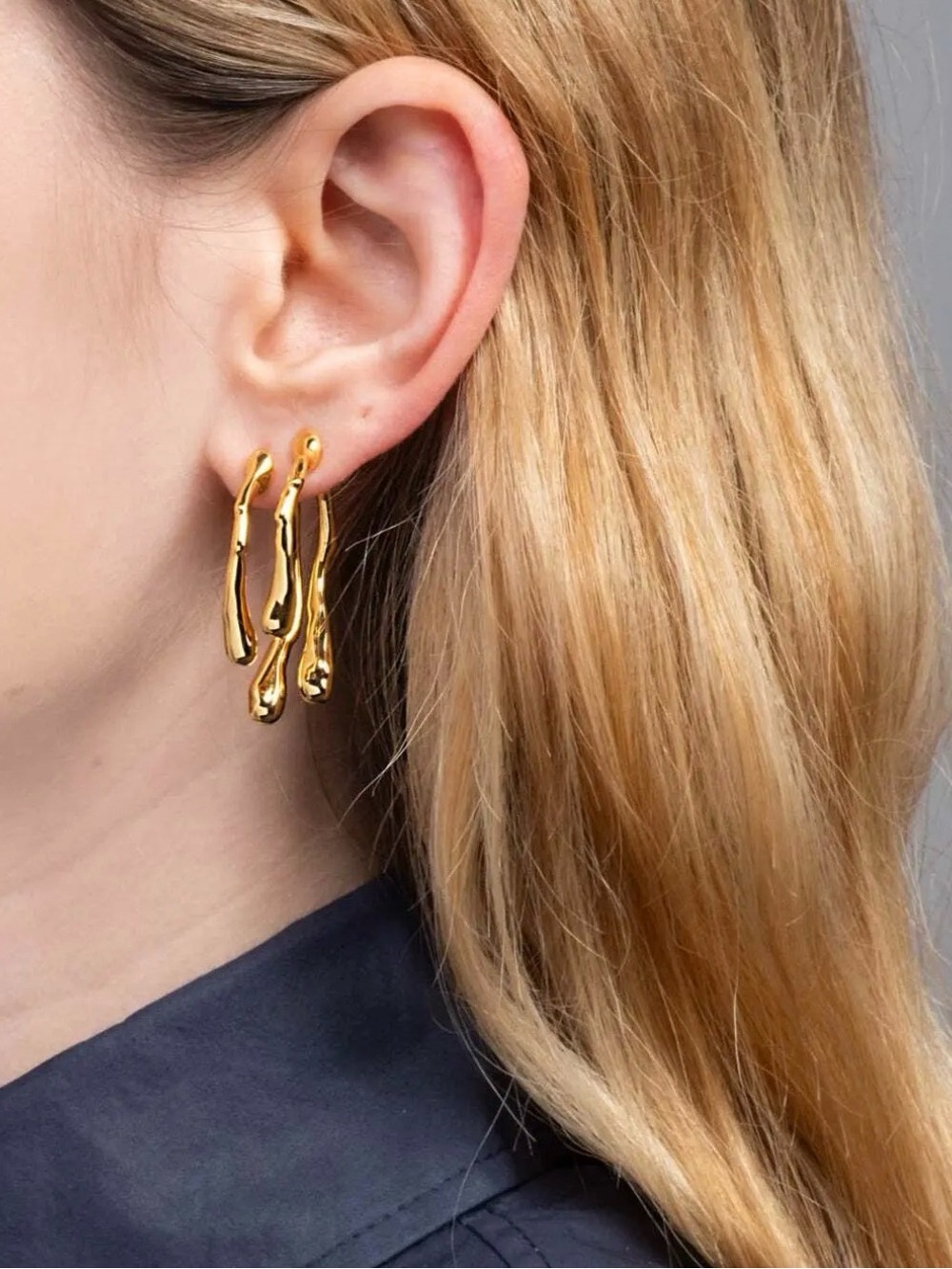 NEW Alexis Bittar Drippy Front Back Post Earrings Gold JL16